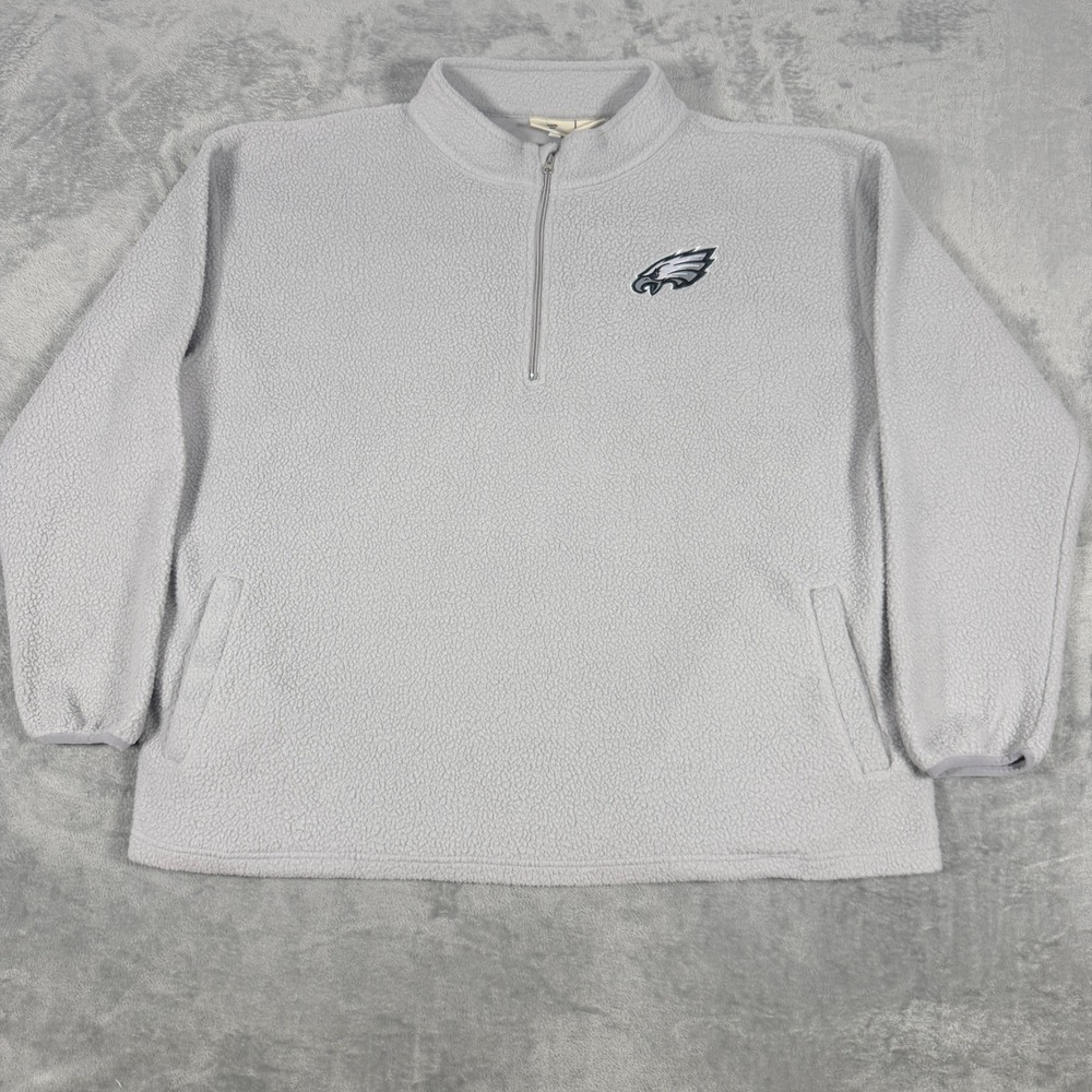 Fanatics Mens 2X Philadelphia Eagles Quarter Zip Sherpa Fleece Pullover Gray